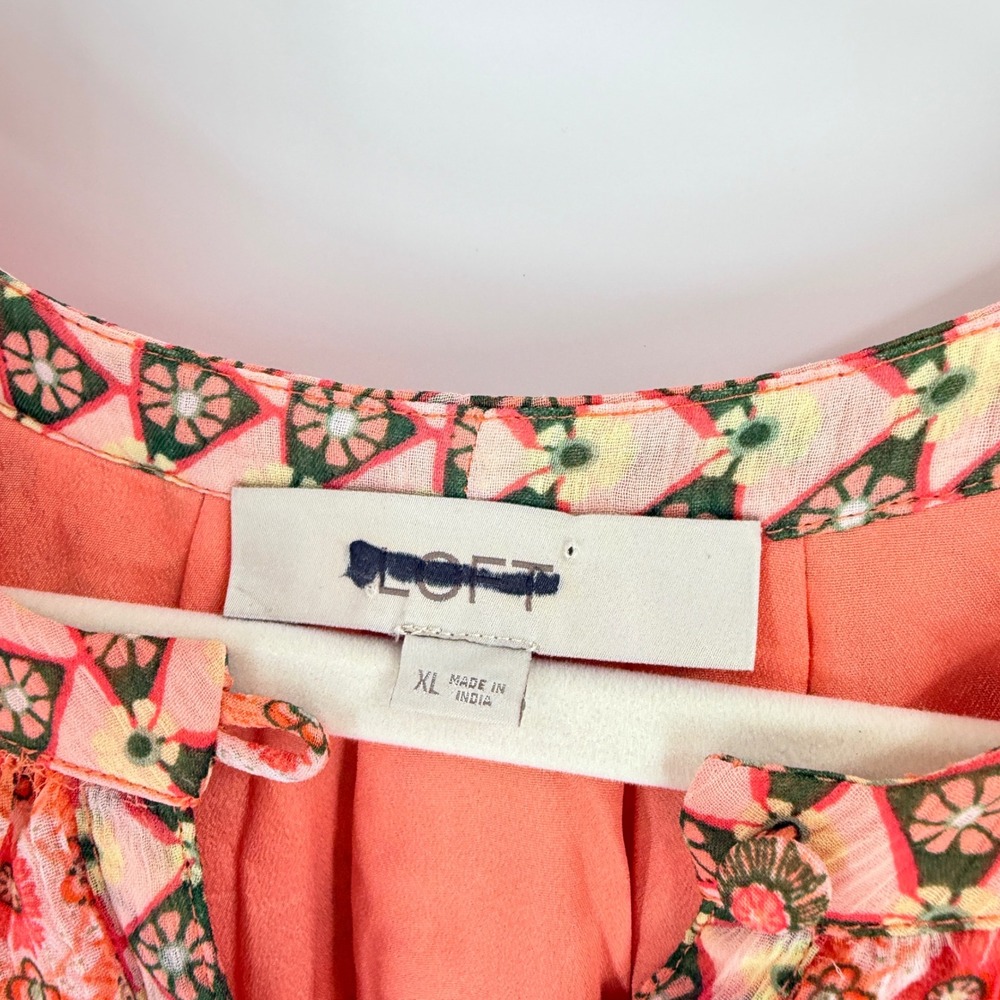 LOFT Geometric Print Long Sleeve Mini Dress Orange XL‎ Boho Medallion Peasant - Picture 3 of 7